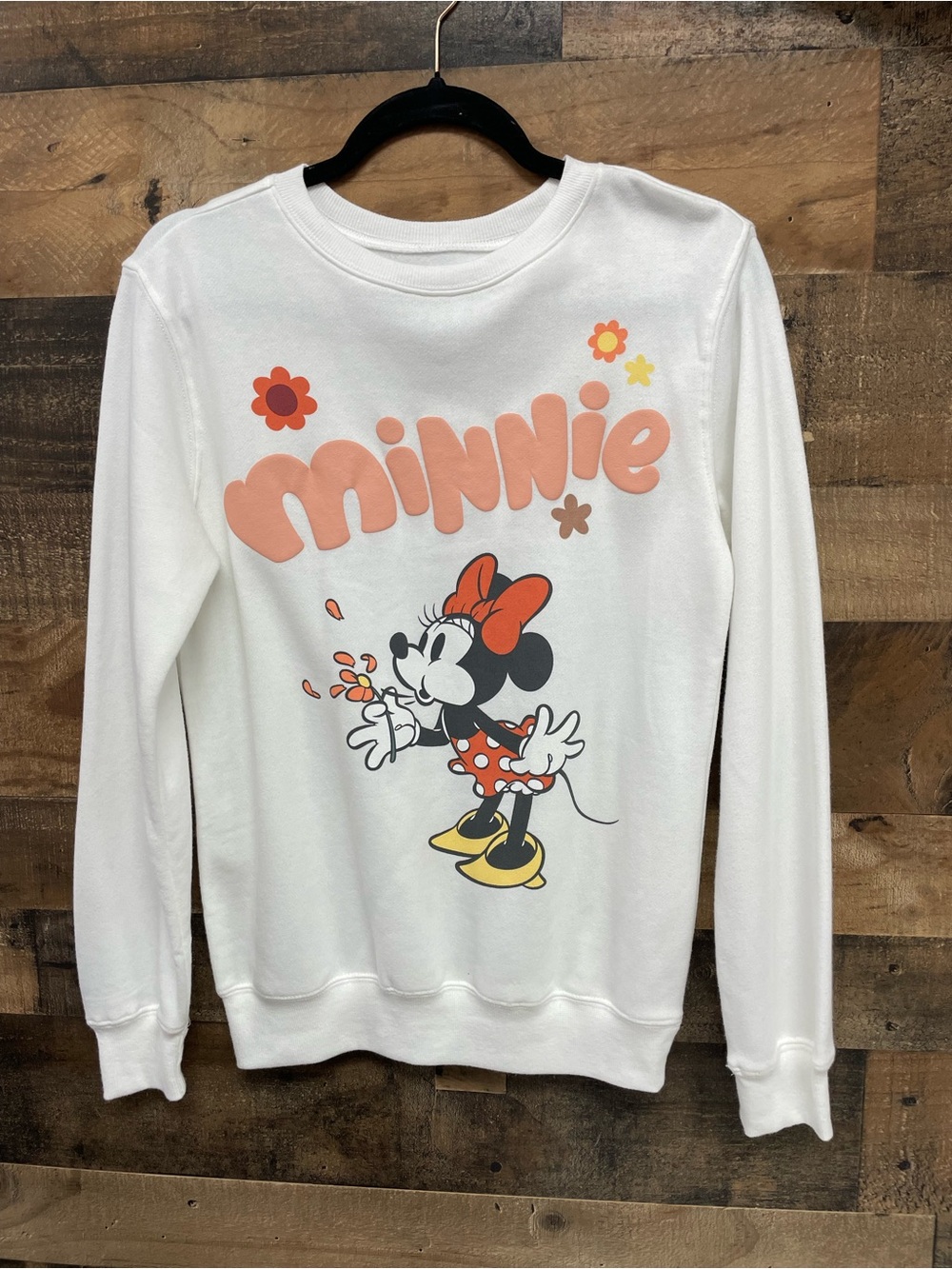 Minnie Graphic Crewneck Sweater - White with Coral Accents